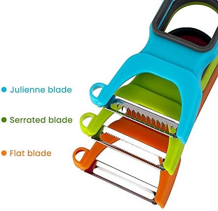 Colorful 3in1 Fruit & Vegetable Peeler Set Hollow-out Design Food Grade Plastic - Plane, Julienne, Serrated