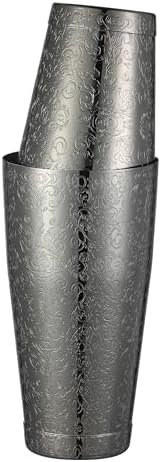 Stainless Steel Boston Shaker with Etched Pattern Weighted Shaking Tin Set (Spirit Gunmetal Black)