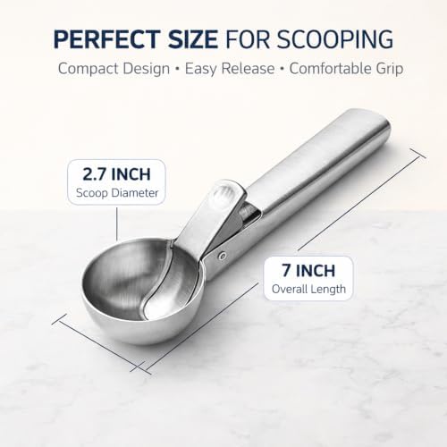 Ice Cream Scoop, Stainless Steel with Trigger & Comfortable Handle, Dishwasher Safe, DIY Ice Cream, Cookie Dough, Muffin, Baking, Sorbet, Gelato, Fruit (gold)