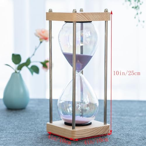 Large 60-Minute Hourglass Sand Timer,Pastel Macaron Glass & Natural Oak Wood Base, Modern Minimalist Office Home Desktop Decor (Macaron Purple)