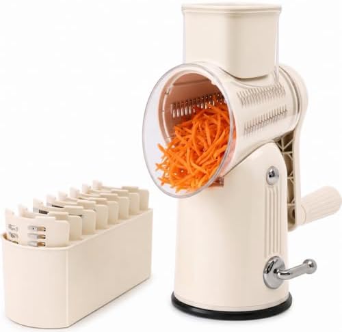 5 in 1 Rotary Cheese Grater with Hand Crank,Cheese Shredder (Beige)