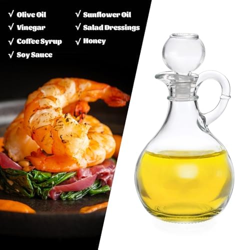 BSTKEY Set of 2 Olive Oil Dispenser Bottle with Stopper, 310ml Round Glass Cruet Bottles Dispenser for Kitchen, Salad Dressing Bottles, Cruets for Vinegar and Oil