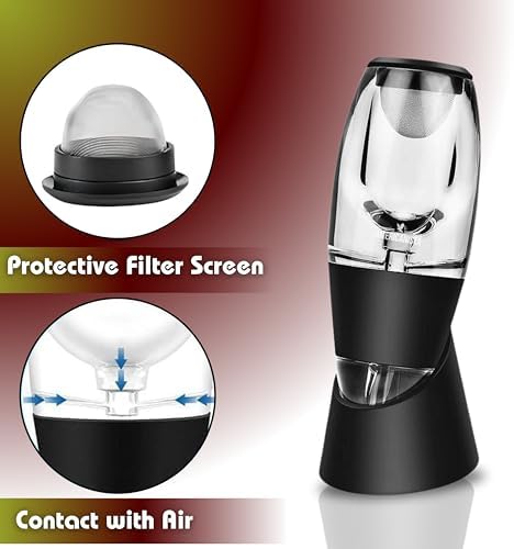 Red Wine Aerator- Wine Pourer- Decanter- Premium Wine Aerator with Stand - Decanter Aerating Spout with Filter for any type of Bottle or Glass- Oxygenator Accessory for Wine