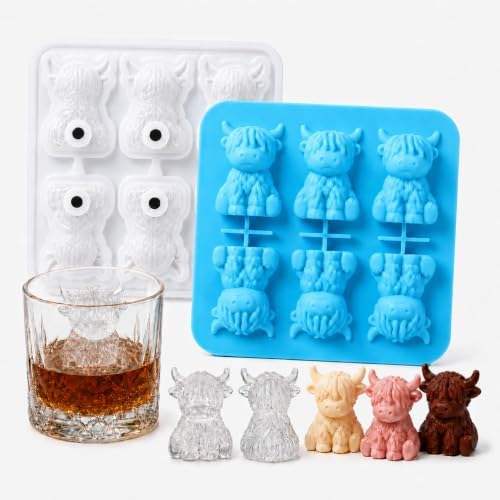 Highland Cow Ice Cube Mold, 3D Two-Part 6-Cavity Mold, 6.3-Inch