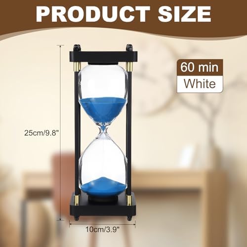 PATIKIL Large Decorative Sand Timer, 60 Minutes Wood Hour Glass Timer Modern Wooden Hour Glass for Cooking Game Office Classroom Kitchen Home, Blue(Style 1)