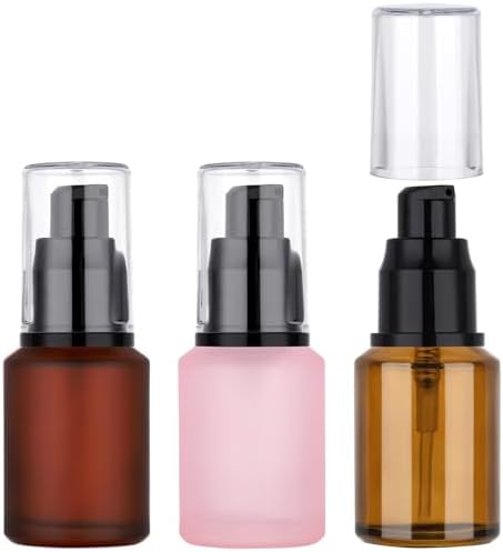 Segbeauty 1oz Frosted Glass Travel Lotion Bottles for Toiletries, 3 Pack Empty Travel Size Pump Bottle Cream Container, 30ml Small Refillable Makeup Pump Dispenser Cosmetic Containers, Mixed Color