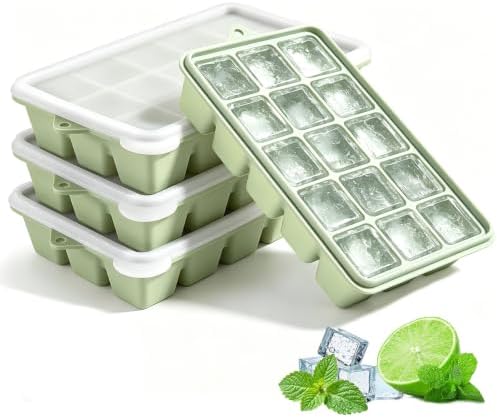 4 Pack Silicone Ice Cube Trays, Easy Release Ice Trays for Freezer with Lid
