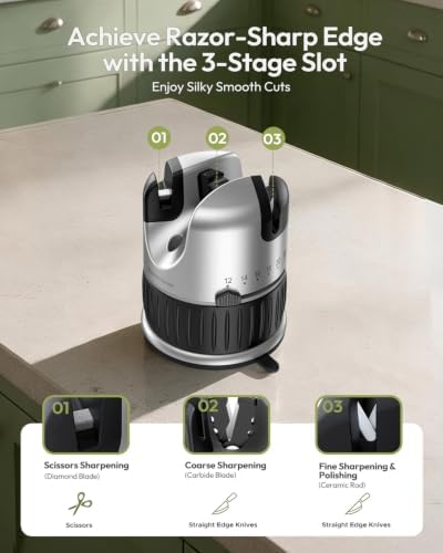 Maestri House Knife Sharpener, Hands-Free Safety, Restores Dull Blades Fast