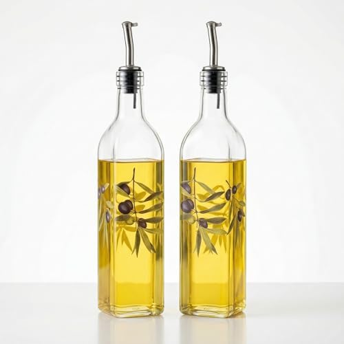 Topadorn 17oz Glass Olive Oil Dispenser Bottle, 2 Pack Oil Bottles