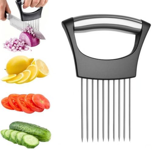 Stainless Steel Onion Slice Holder, Vegetable Slicer Cutter, Kitchen Gadgets Chopper Slicing Tool, Onion Cutter for Slicing of Onions, Tomatoes, Pears, Eggs and Other Vegetables, Kitchen Tools