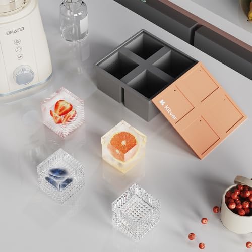 Large Square Ice Cube Trays - Make 2.36" Big Slow Melting Ice Balls for Whiskey & Cocktails, Leakproof Lids, Stackable BPA-Free Silicone Molds, Easy Release