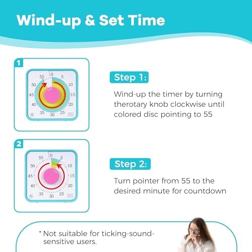 TWENTY5 SEVEN Countdown Timer 7.5 inch; 60 Minute 1 Hour Visual Timer – Classroom Teaching Tool Office Meeting, Mechanical Countdown Clock for Kids Exam Time Management Magnetic, Macaron Sky Blue