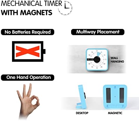 TWENTY5 SEVEN Countdown Timer 7.5 inch; 60 Minute 1 Hour Visual Timer – Classroom Teaching Tool Office Meeting, Mechanical Countdown Clock for Kids Exam Time Management Magnetic, Sky Blue