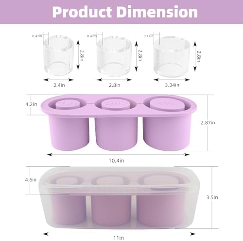 Fu Store Ice Cube Tray for Tumbler Cup 30-40 oz Tumbler 3pcs Silicone Ice Cube Molds With Lid and Bin for Chilling Cocktails Whiskey Drinks Juice Coffee Easy Fill and Release Ice Maker (Purple，40 oz)