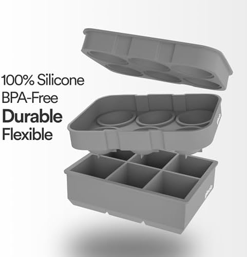 Silicone Ice Cube Trays with Lids, Large 2 Inch Cubes & Spheres Set