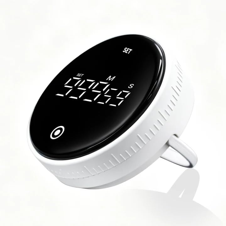 Digital Kitchen Timer, Magnetic Visual Countdown Countup Timer with Large LED Display, Adjustable Volume, Easy for Seniors and Kids, for Cooking, Classroom, Fitness, Study (White)