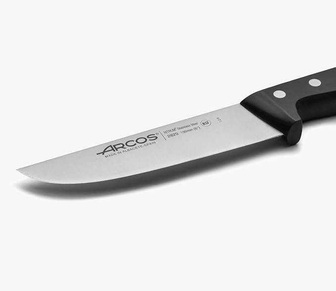 Arcos Butcher Knife 6 Inch Nitrum Stainless Steel. Professional Cooking Knife For Cutting Meat, Fish and Vegetables. Ergonomic Polyoxymethylene Handle. Series Universal. Color Black.