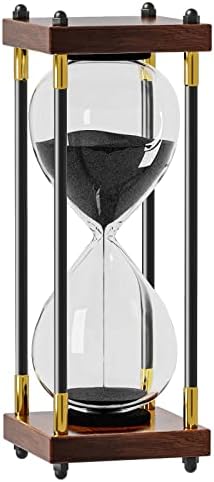 Hourglass 60 Minute Sand Timer: Large 10 Inch Decorative Wooden Sand Clock,Reloj De Arena para Decoracion, Vintage Sand Watch 60 Min, 1 Hour Glass Sandglass for Home Office Desk Decor, Black