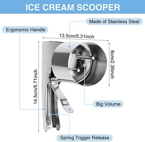 Stainless Steel Ice Cream Scooper with Trigger Release - Big Volume, Old Fashion Style, Nostalgic Scoop for Mashed Potatoes - Non Stick