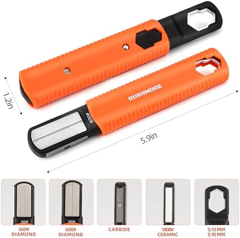 Rushmore Garden Tool Blade Sharpener – Carbide & Ceramic Sharpener for Pruners, Scissors, Axes, Hedge Shears & Lawn Mower Blades – Repairs, Hones & Maintains Sharp Edges