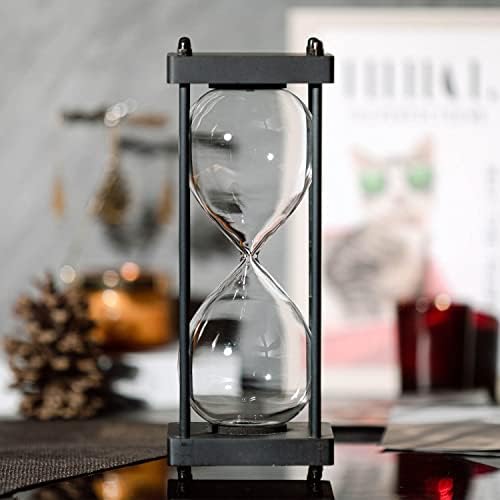 SAMLONG Large Fillable Hourglass Timer, Black Wooden Sandglass, Empty