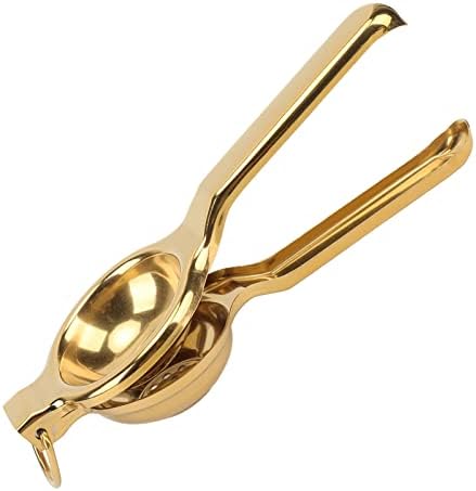 Lemon Squeezer, Stainless Steel Fruit Squeezer Hand Press with Long Non Slip Grip, Manual Lime Squeezer Lemon Juicer Citrus Squeezer Ideal for Juicing Lemons, Limes, Small Oranges(Gold)