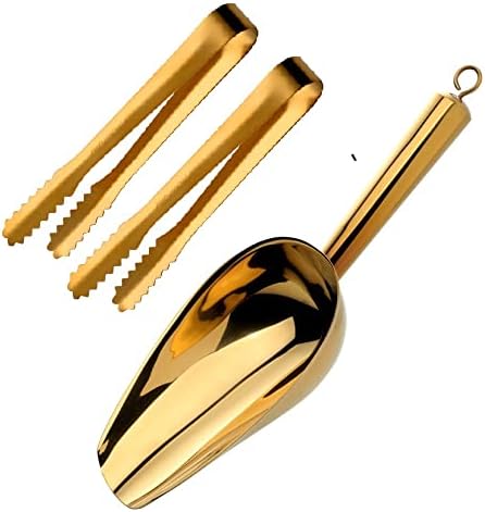 Buyer Star Gold Ice Scoop, 8 oz Heavy Duty Stainless Steel Scoop for Ice Cubes, Flour, Sugar, Candy & Pet Food – Dishwasher Safe Metal Scoop for Home Bar, Kitchen or Freezer – 9 Inch,
