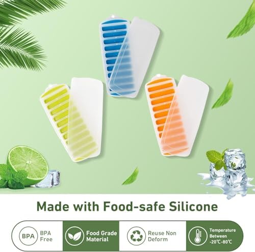 Lily's Home Water Bottle Ice Cube Tray - Silicone Ice Stick Set with Lids - 3 Skinny Reusable Trays, 30 Long Sticks for Bottles