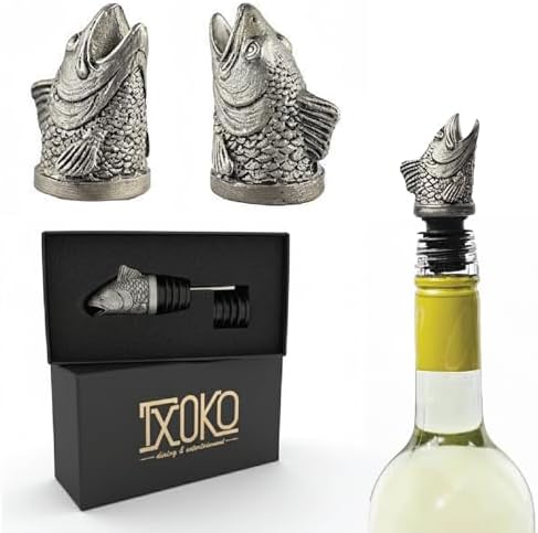TXOKO Premium Stainless Steel Wine Pourer, Aerator and Decanter - Pour Spout for Red, White and Rose Wine, Liquor and Olive Oil! Gift Box Packaging includes extra stopper.