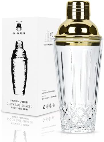 Glass Cocktail Shaker Set with Built-in Strainer - 14 ounces Margarita & Martini Mixer Bartender Tools for Whiskey, Coffee, Beverages, Durable Crystal clear Shaker Cup for Party, Home Bar & Gifts