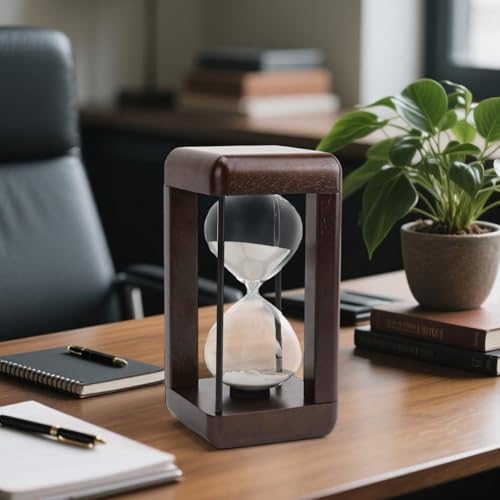 Hourglass Timer 60 Minute,Large Premium Walnut Sand Timer,Decor for Home, Desk,Office, Wedding Decor (White)
