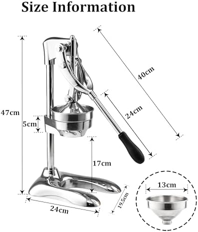 LIU&LIU Hand Press Fruit Juicer,Stainless Steel Citrus Juicer with Lever Press,Manual Squeezer with Two Sets of Press Lids and Filters for Lemon Orange,Silver White