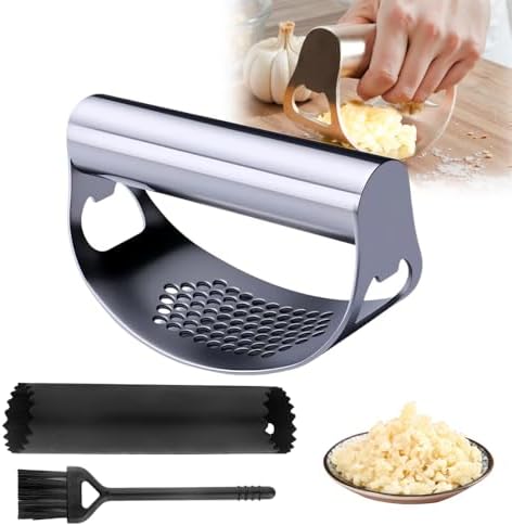 Garlic Press Rocker - Chopper - Smasher - Crusher - Mincer Tool, 2025 New Stainless Steel Garlic Press, Garlic Grater Tool, For Squeezes, Extracts, Crushes (1PC)