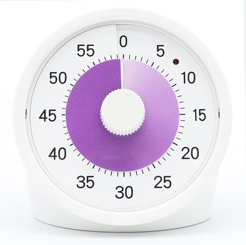 Tiempo Round 60-Minute Visual Analog Timer, Pause Function, 6 Alarm Modes, Magnetic Productivity Focus Desk Timer for Kids, ADHD, Study, Work, Kitchen, Purple