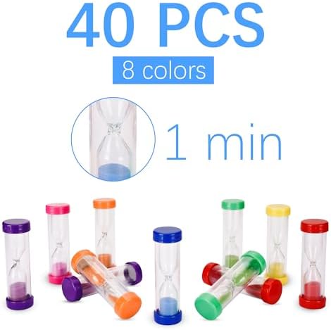 PROLOSO 40-Pack One Min Sand Timer 1 Minute Hourglass Sandglass Multicolor Visual Sand Clock for Kids Birthday Party Favors Class Prizes