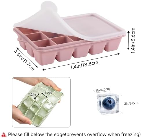 4-Pack Silicone Ice Cube Trays with Lid, Easy Release Ice Cube Molds, Reusable and Stackable Ice Trays for Freezer for Cocktail, Whiskey, Baby Food, BPA Free (Multicolour)