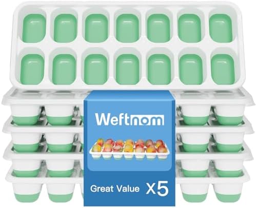 Ice Cube Trays with Lids for Freezer, 5 Pack Silicone Set, 70 Cubes