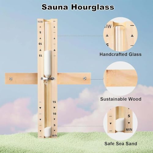 Sauna Timer 20 Minute White Sand,Heat Resistant Wood Hourglass for SPA Room