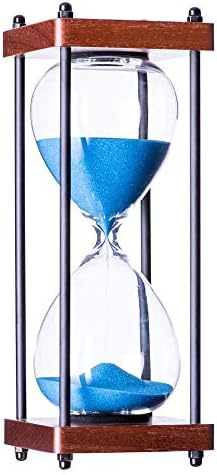 Large Hourglass Timer 60 Minute, Decorative Wooden Sandglass, Blue