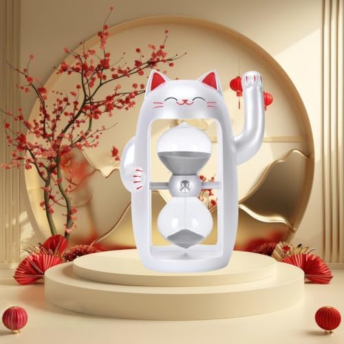 Lucky Cat Sand Timer Cute Hourglass Maneki-Neko Sandglass Timer reloj de Arena 60MinSand Clock for Toothbrush Games Classroom Home Office Cooking Front Desk（Pearl White+60Min）