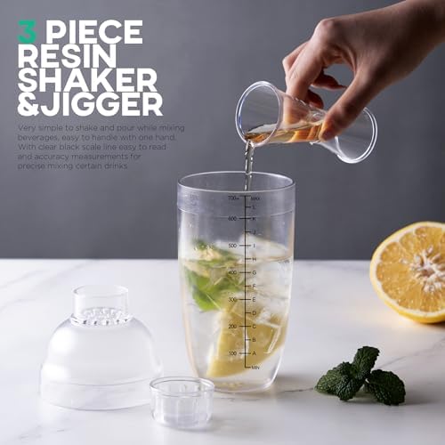 Homestia 3 Pcs Plastic Cocktail Shaker Set, Hand Drink Mixer (700cc / 24oz)