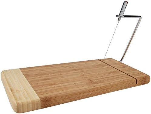 Home-X - Bamboo Cheese Cutting Board with Stainless Steel Wire Cheese Slicer, The Ultimate Two-In-One Kitchenware Appliance with Little to No Mess