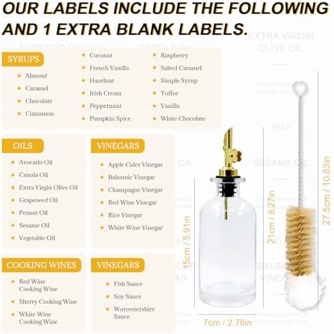 Olive Oil Dispenser Bottle for Kitchen - 350ml Glass Oil & Vinegar Cruet Set with Pour Spout (Set of 2) - Includes Cleaning Brush & Funnel - Leakproof Transparent Dispenser Bottles