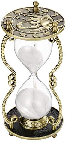 SuLiao Hourglass Sand Timer 60 Minute:Sun and Moon Engraving Brass Sand Clock, Metal White Sand Watch 60 Min,Antique Reloj De Arena 60 Minuots,Large 1 Hour Glass Sandglass for Gift Office Desk Decor