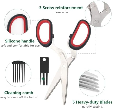 Luxiv Herb Scissors And Stripper Set, 5-Blade Stainless Steel Kitchen Tools