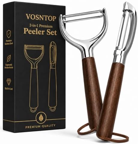 Premium 2-Piece Vegetable Peeler Set – Y & Straight Peeler with Walnut Handle, Stainless Steel Multifunctional Kitchen Tool for Potato, Carrot & Fruit Peeling