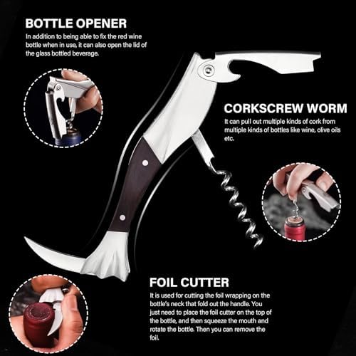 Corkscrew Bottle Opener, Stainless Steel Red Wine Opener Waiter Corkscrew Wine Openers with Foil Cutter for Bar, Restaurant, Parties Bartenders