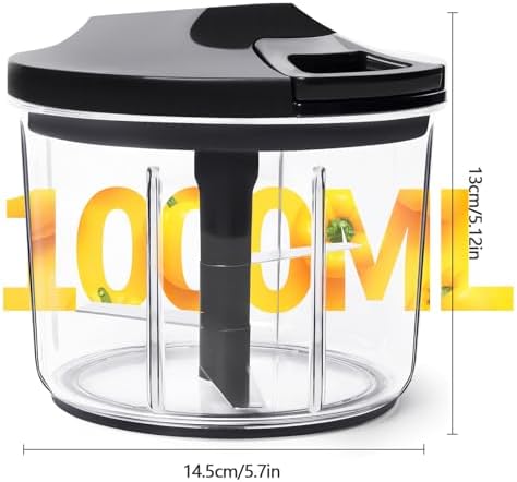 LHS Manual Food Processor Large Vegetable Chopper, 1000ML Pull String Chopper Garlic Mincer Onion Cutter for Veggies,Salad,Fruits, Nuts, BPA Free, Black