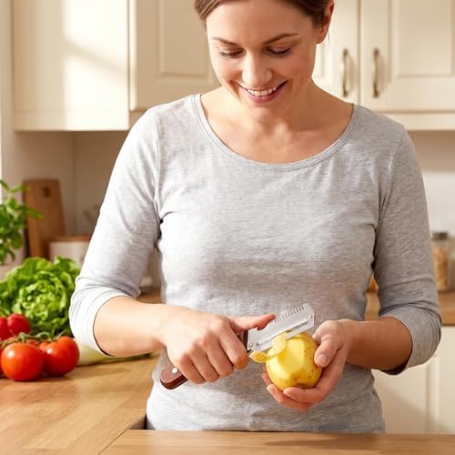 Multi-Functional Vegetable Peeler for Kitchen, Ultra-Sharp Stainless Steel Blade with Wooden Handle and Bottle Opener, For Fruits and vegetables (3 Pcs)