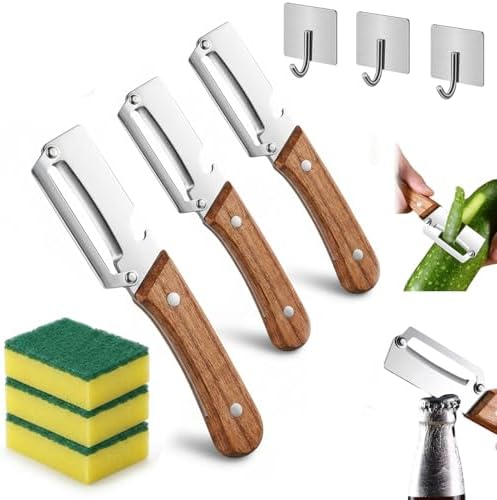 Multi-Functional Vegetable Peeler for Kitchen with Wooden handle & Bottle Opener Design, Premium Stainless Steel Blade Vegetable and Fruit Peeling Tool, Easy peeling & Reduces Waste